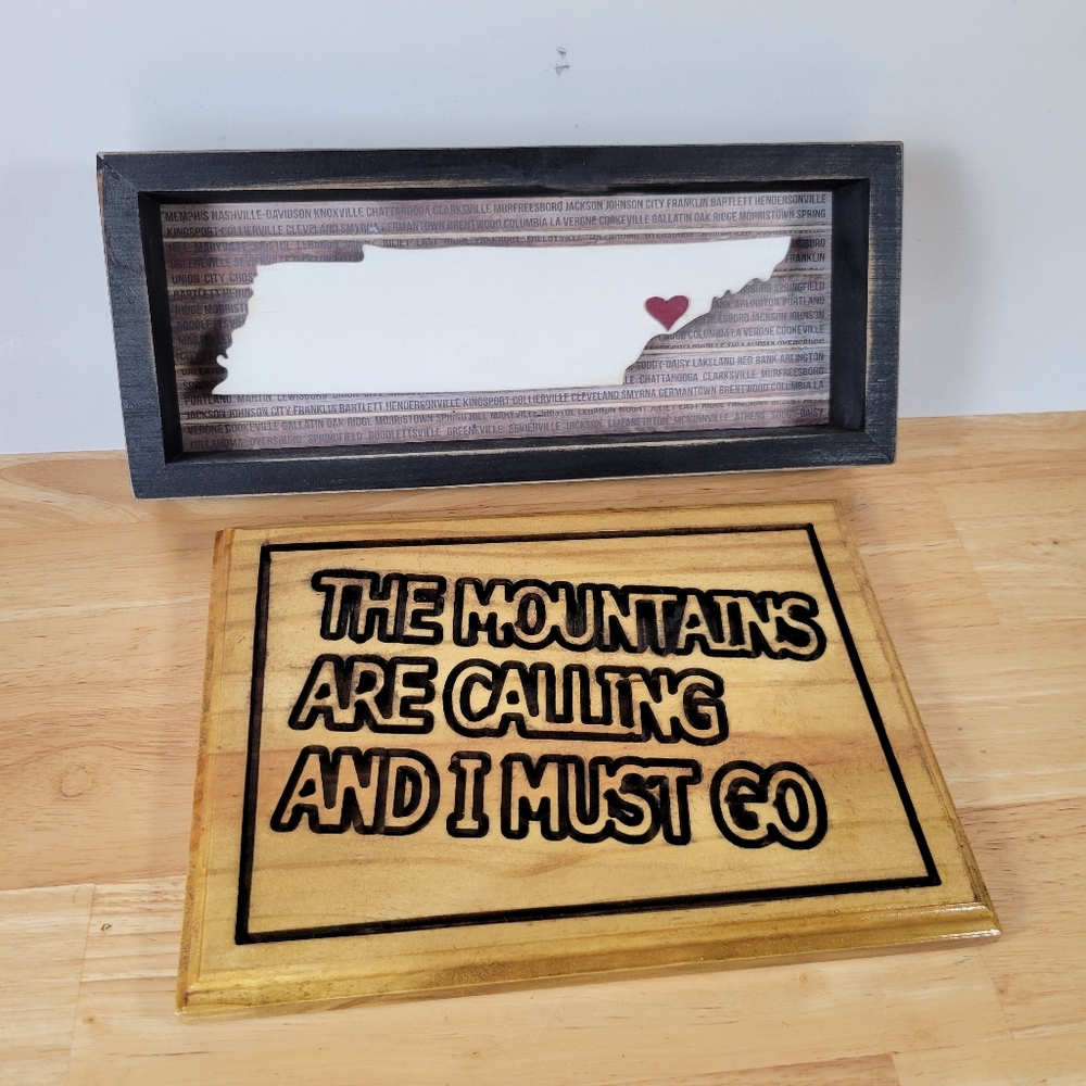Tennessee Wooden Wall Art Set with Mountain Quote